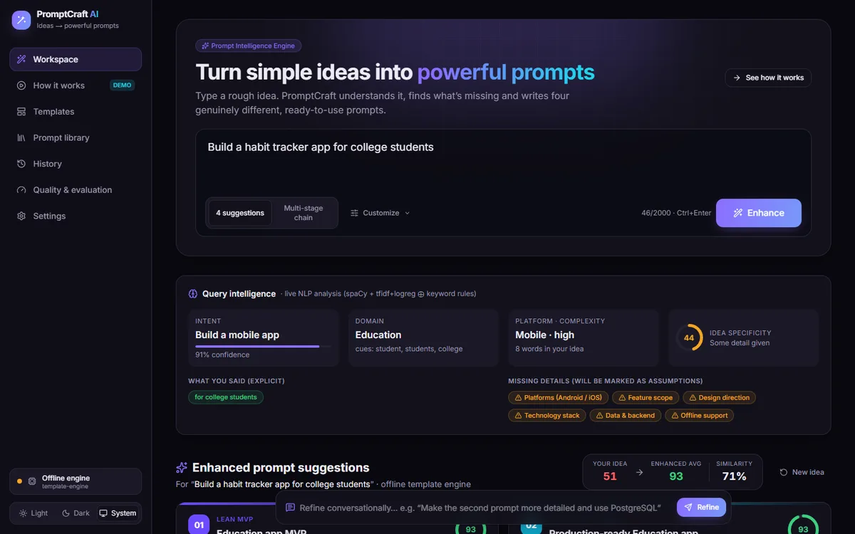 Screenshot of PromptCraft AI